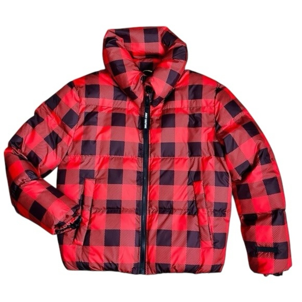 Juicy Couture Black Label Buffalo Red/Black Plaid Funnel Neck Puffer Jacket XL